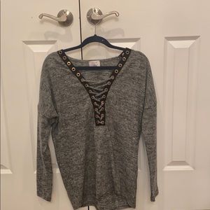 Grey lace-up long sleeve shirt
